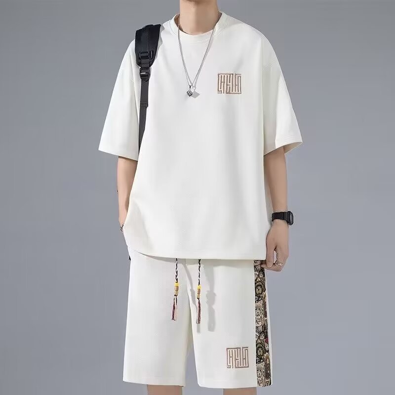 Waffle Embroidery Summer Loose All-match Short Sleeve Two-piece Set - SD & CO.