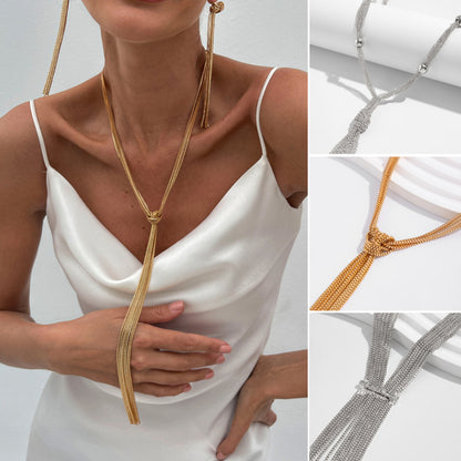 Simple Y-shaped Metal Tassel Necklace With A Minimalist Understated Style