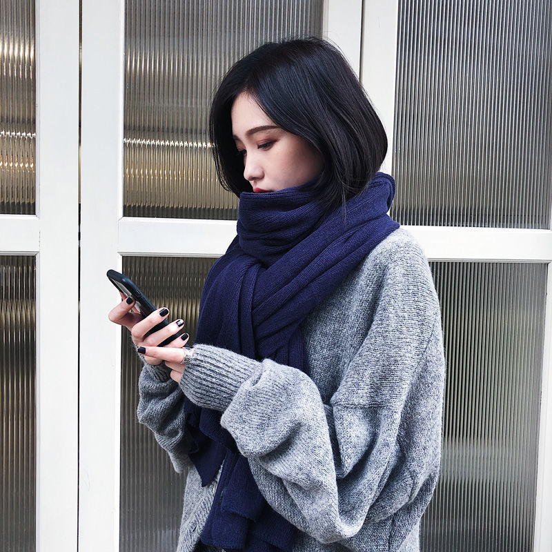 Women's Versatile Fashion Solid Color Knitted Woolen Scarf