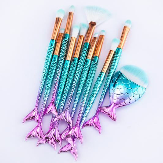 11pcs Makeup Brushes Kit Maquiagem Maquillaje New Mermaid Foundation Eyebrow Eyeliner Cosmetic Makeup Brushes - SD & CO.