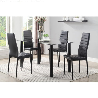 Modern Style Black Metal Finish Side Chairs 2pc Set Faux Leather Upholstery Contemporary Dining Room Furniture