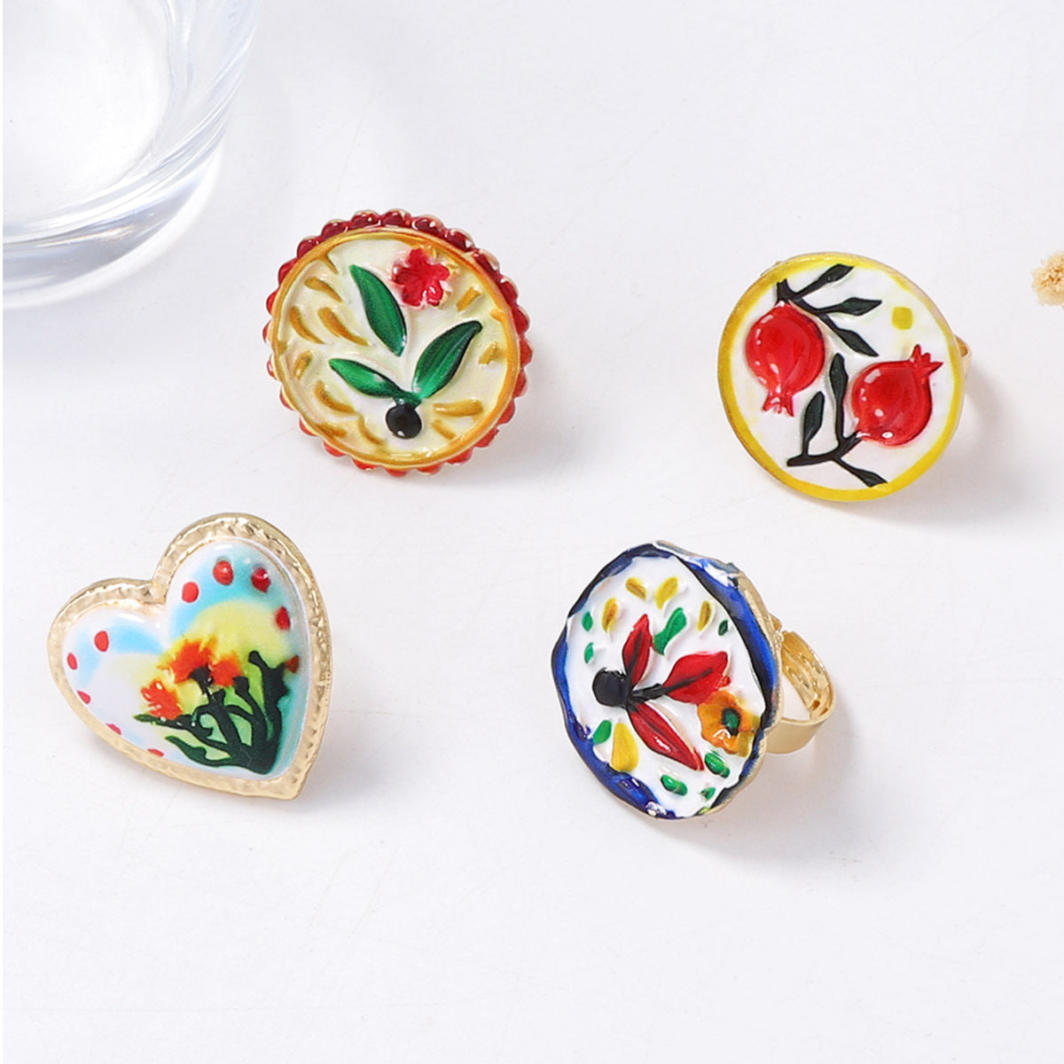 Alloy Printed Flower Heart Open Women's Ring