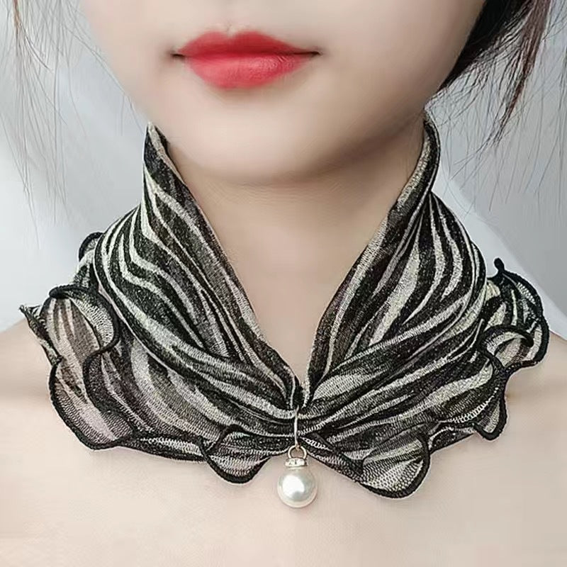 Printed Cute Decorative Scarf Lace Thin Pendant Small Silk Scarf