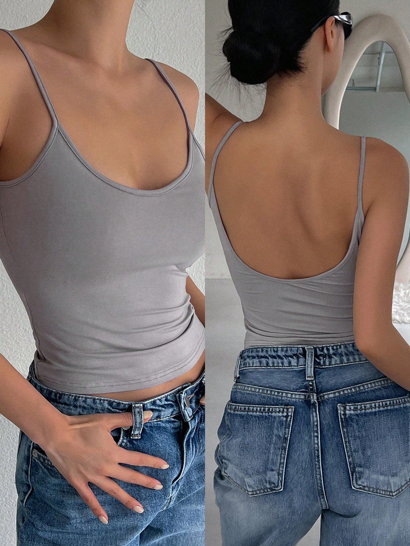 Women's Solid Color Casual Slim-Fit Backless Camisole Top