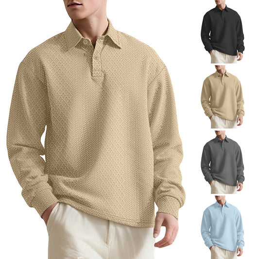 Texture Jacquard Solid Color Men's Long-sleeved Polo Shirt Lapel Loose Sweater - SD & CO.