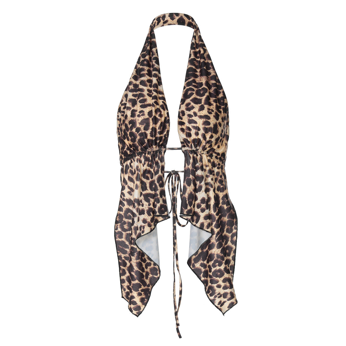 Leopard Print Short Halter Cardigan Vest Top For Women