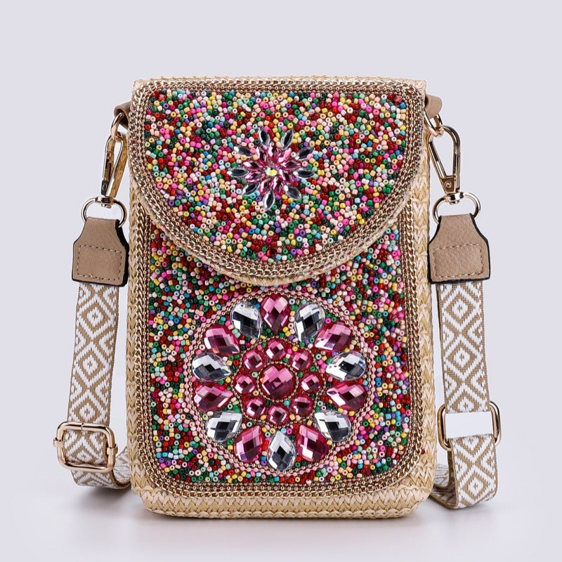 Rice Bead Bag Woven Women's Shoulder