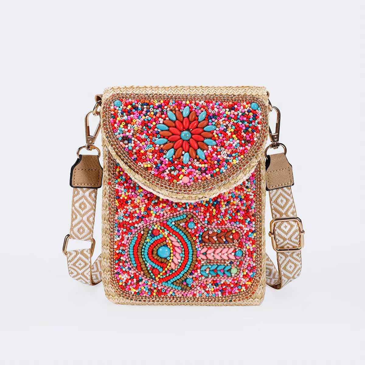 Rice Bead Bag Woven Women's Shoulder