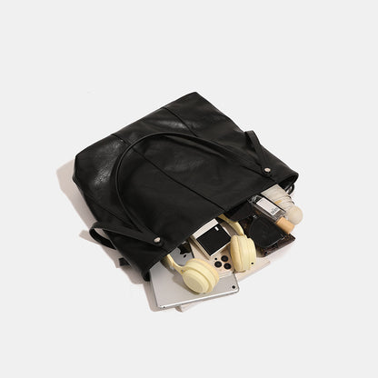 Black Soft Leather Textured Korean Style Shoulder Bag