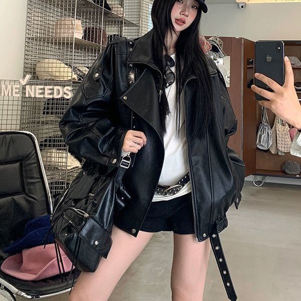 Biker's Leather Jacket Women's Loose All-match Retro - SD & CO.