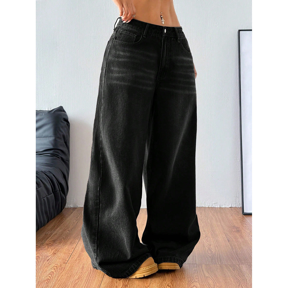 Women's Summer New High-waisted Straight Loose Trendy Wide-leg Floor-length