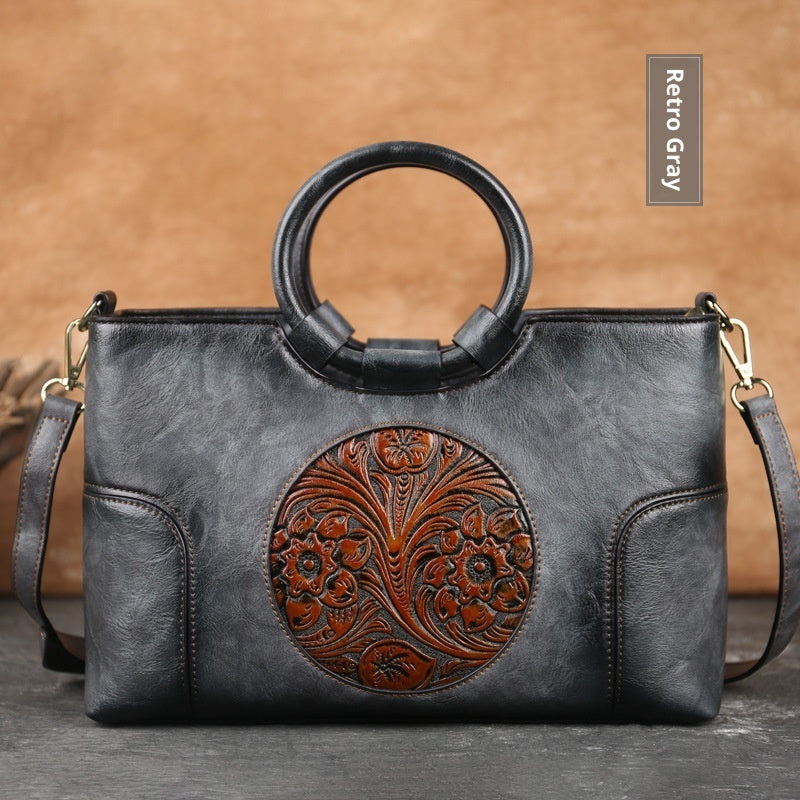 Embossed Retro Contrast Color Elegant Artistic National Style Small Square Bag