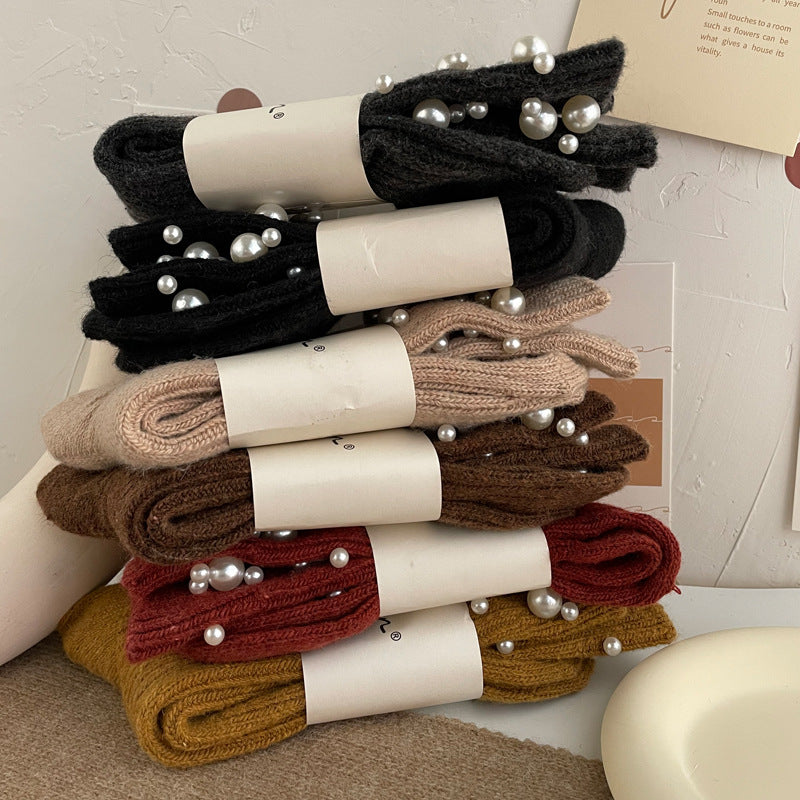 Copy of Personalized Korean style fashionable rivet bead pile socks autumn and winter thick warm rabbit wool mid tube socks for children