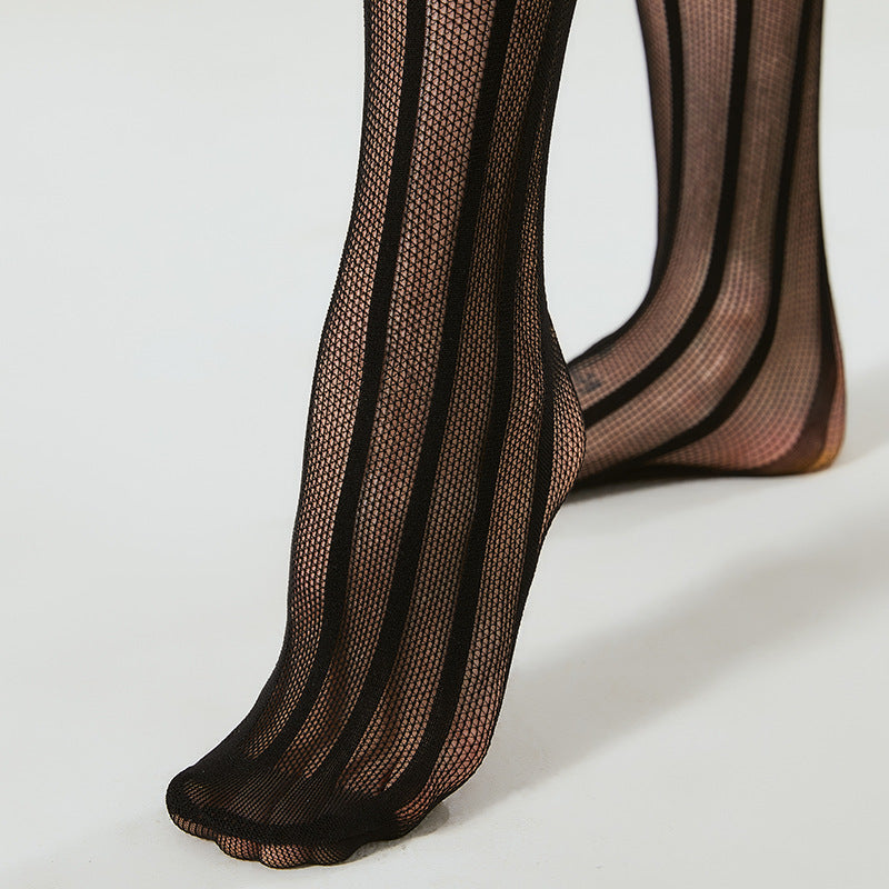Copy of Lace border vertical stripe fishing net over knee socks sexy over knee anti slip silicone lace long tube socks