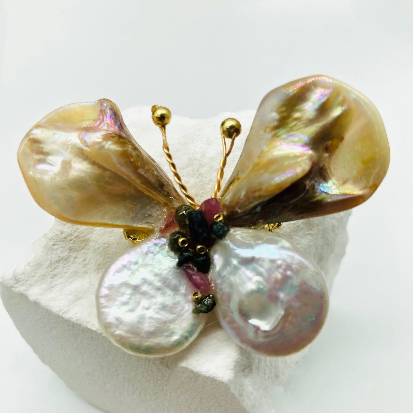 Handwoven Epoxy Shell Butterfly Brooch