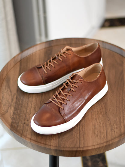 Men's Handmade First-grain Horse Leather Distressed Casual Shoes