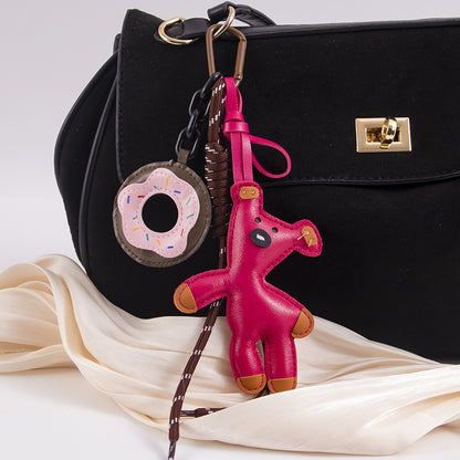 Leather Bear Bag Charm Donut Miu-style Keychain