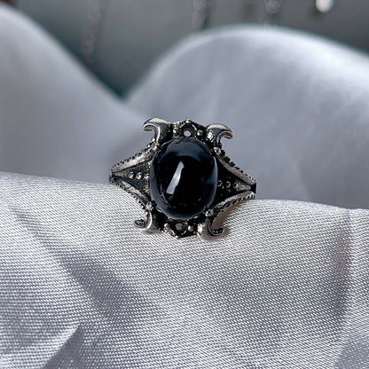 Fashionable Golden Black Tourmaline Pendant Ring For Women