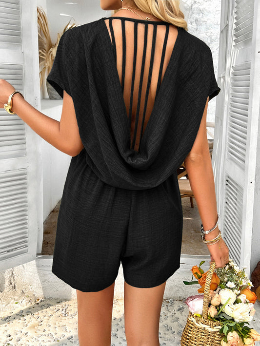 Bohemian Casual Solid Color Sexy Lace-up Short-sleeve One-piece Dress For Women