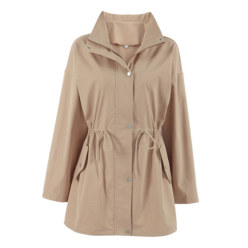 Drawstring Trench Khaki Waist Mid-length Coat - SD & CO.