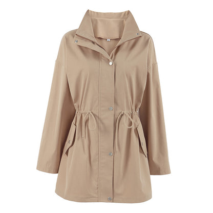 Drawstring Trench Khaki Waist Mid-length Coat - SD & CO.
