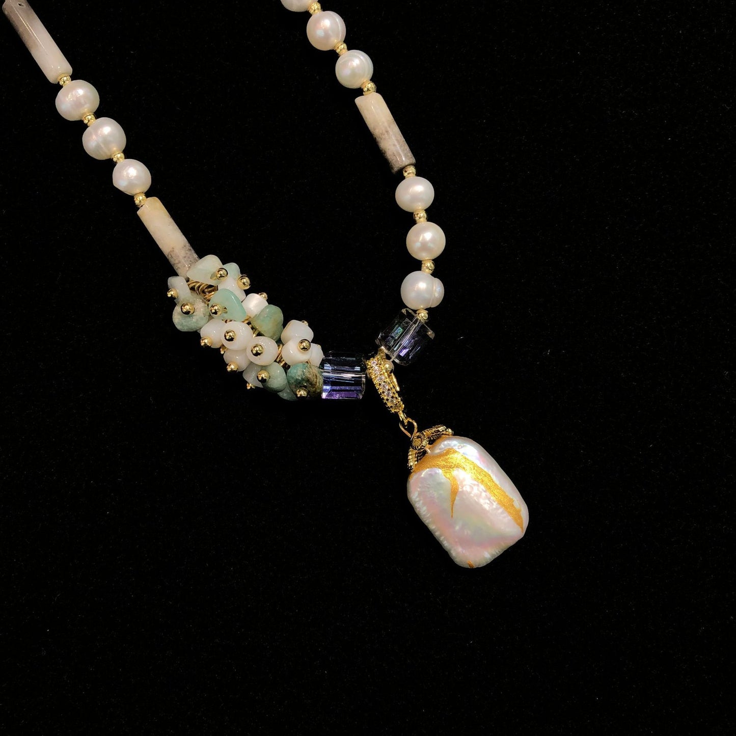 Hand-woven Colored Necklace With Natural Freshwater Pearls