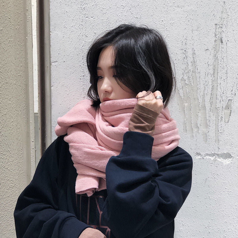 Women's Versatile Fashion Solid Color Knitted Woolen Scarf