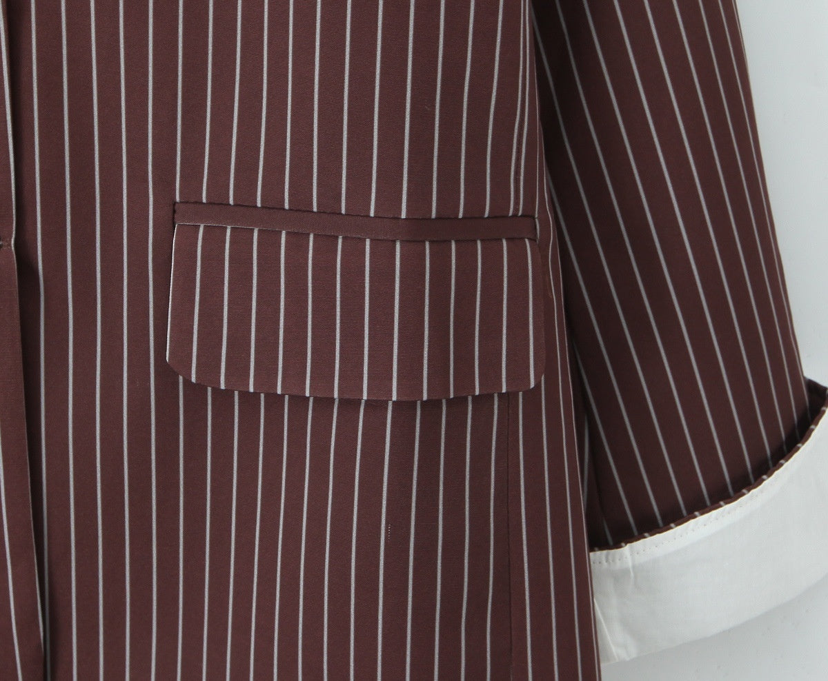 Versatile Elegant Brown Striped Loose Suit Jacket