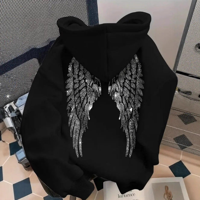 Trendy Minimalist Design Wings Printing Sweater Casual Loose Sweatshirt Pullover