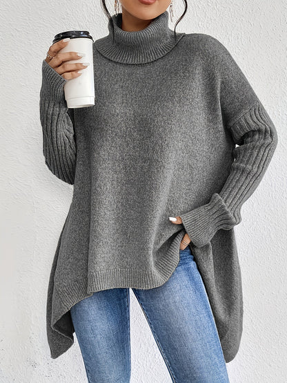 Irregular Turtleneck Sweater Winter Loose Long Sleeve Knitted Tops Leisure Warm Pullover Sweater Women's Clothing - SD & CO.