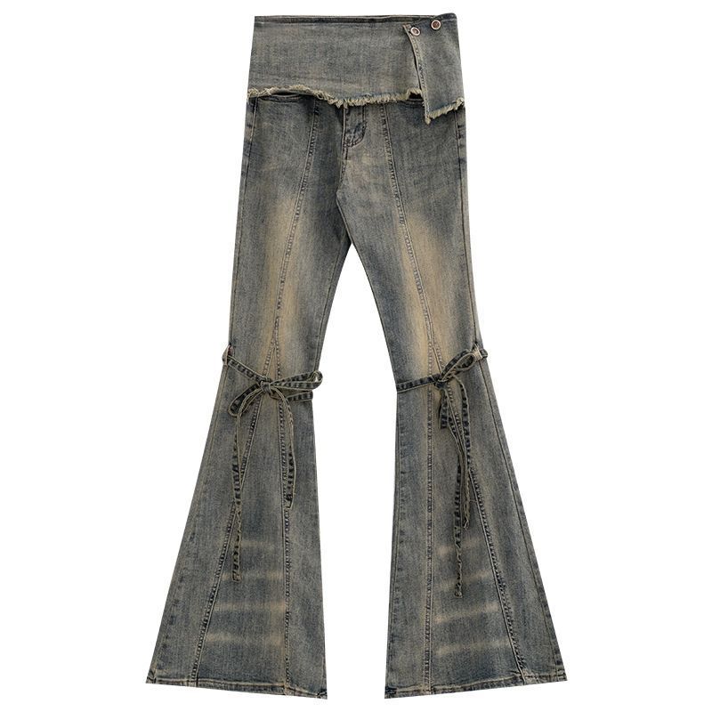American Retro Layered Party Jeans For Women, Distressed Wash