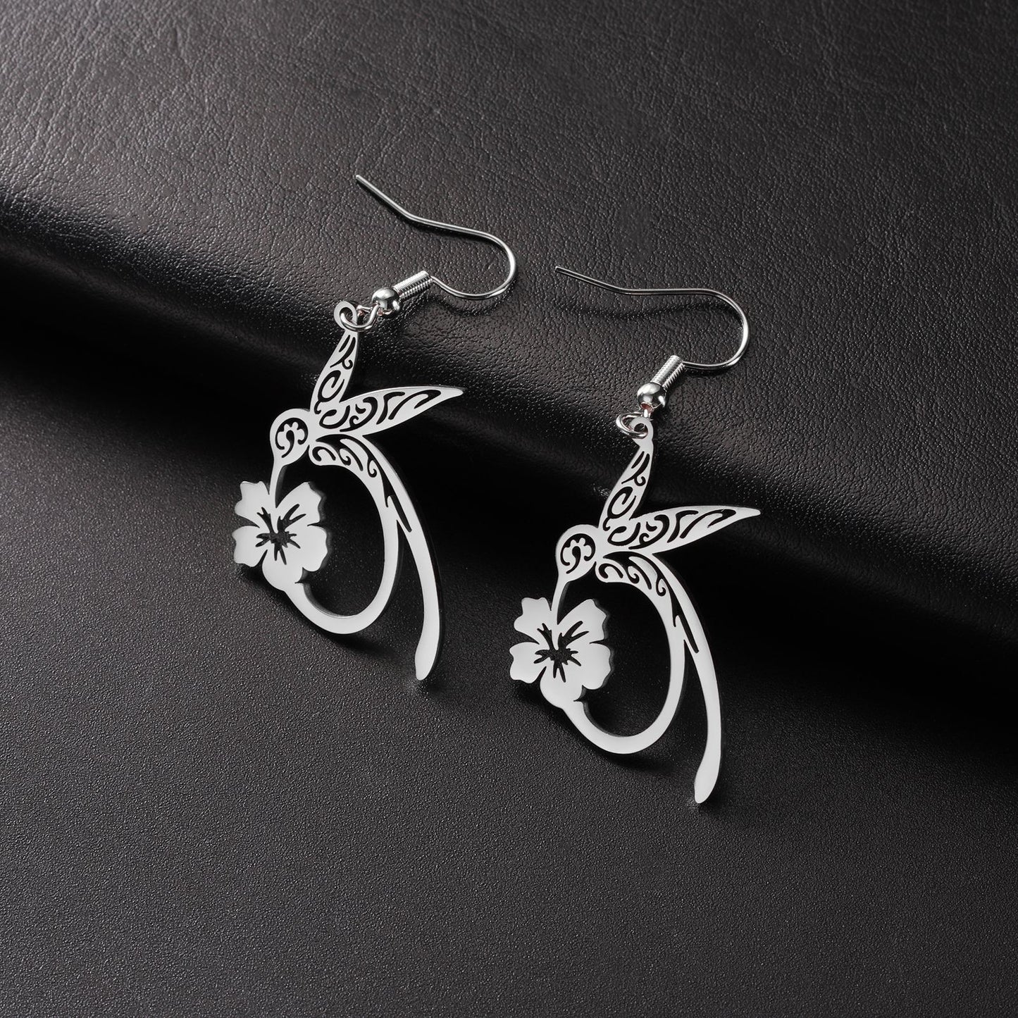 Titanium Steel Earrings Light Luxury High-end Hollow Hummingbird Honey