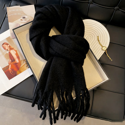 Scarf Winter Thicken Thermal Solid Color Mohair Shawl