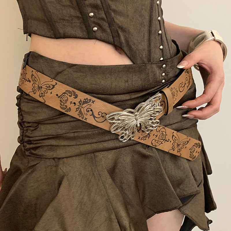 Women's Metal Butterfly Decorative Belt With Skirt And Jeans