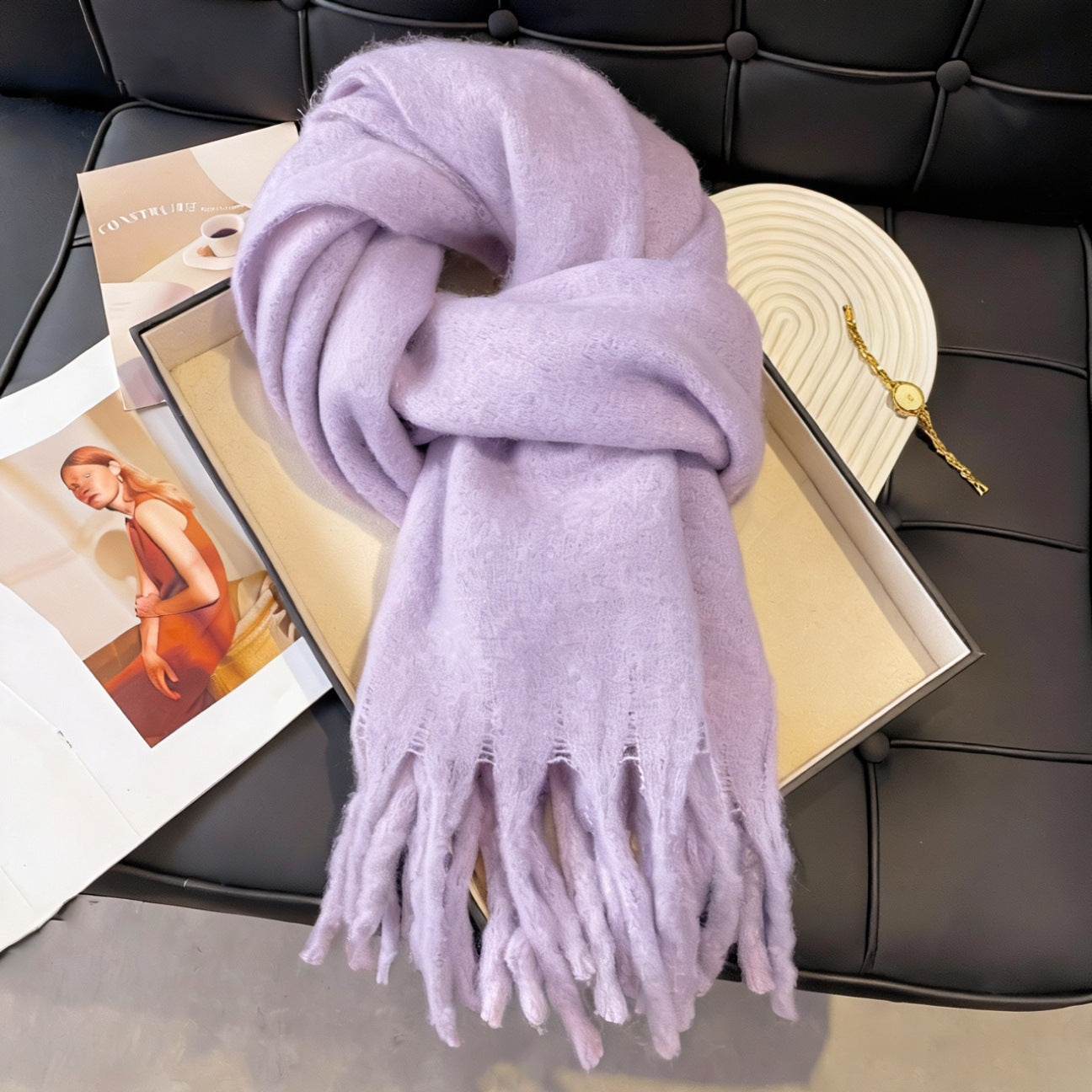Scarf Winter Thicken Thermal Solid Color Mohair Shawl