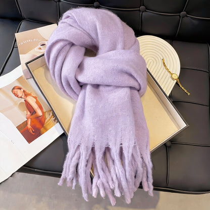 Scarf Winter Thicken Thermal Solid Color Mohair Shawl