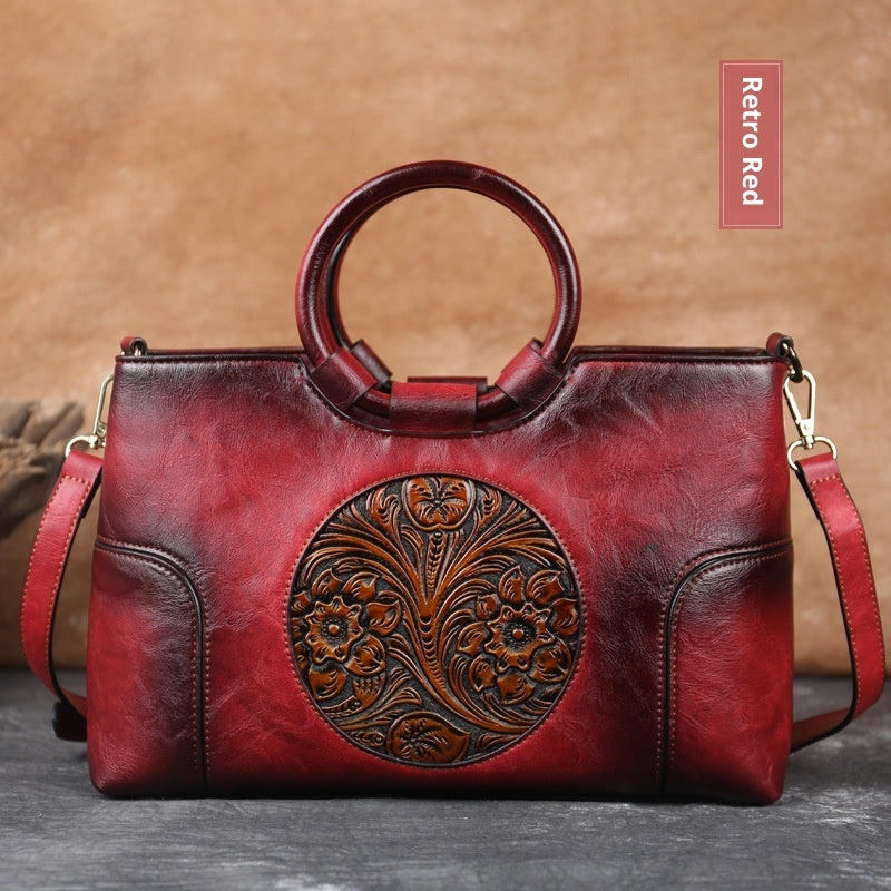 Embossed Retro Contrast Color Elegant Artistic National Style Small Square Bag