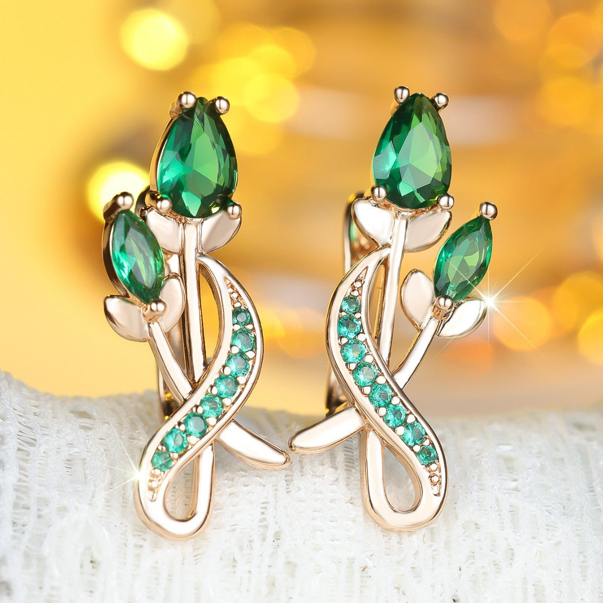 Luxury Flower Bouquet Champagne Tulip Full Diamond Earrings