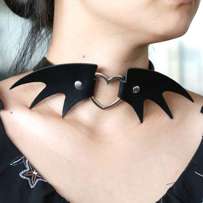 Punk style little devil PU leather collar bone collar