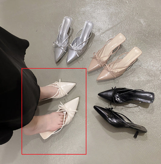 Summer Satin French Style Temperament Half-support High Heel Sandals