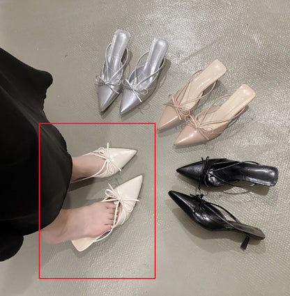 Summer Satin French Style Temperament Half-support High Heel Sandals