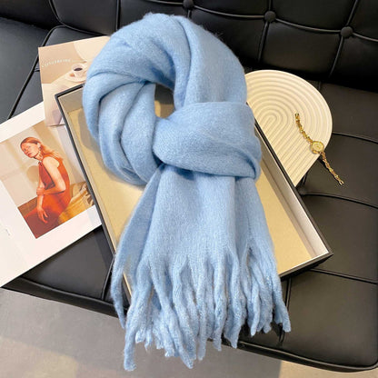 Scarf Winter Thicken Thermal Solid Color Mohair Shawl