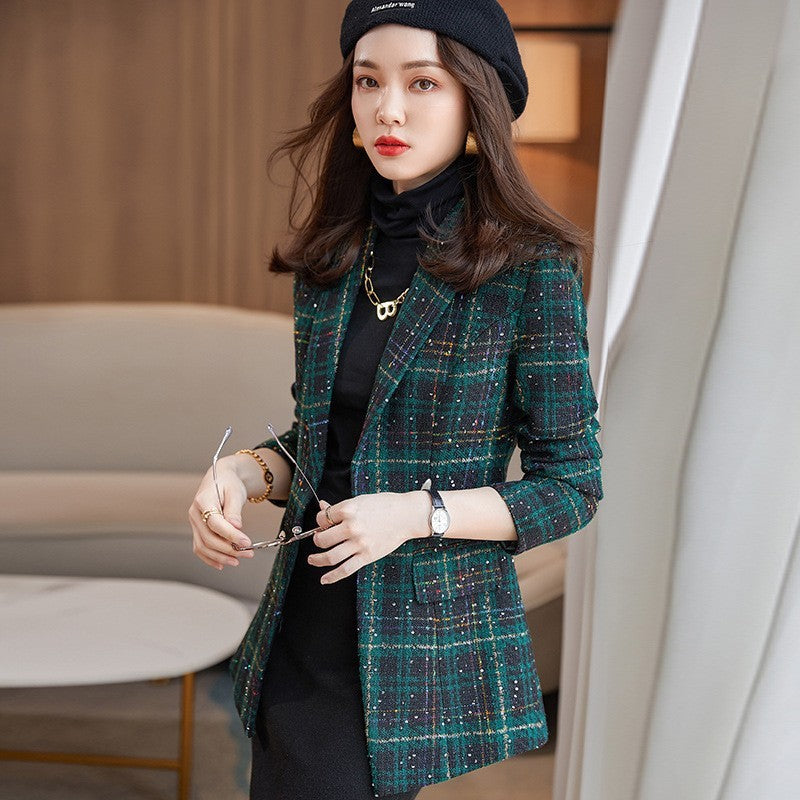 Plaid Girl's Small Suit Women's Long-sleeved Suit Jacket