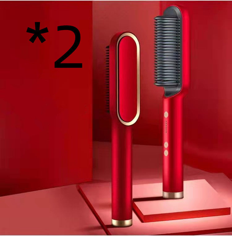 New 2 In 1 Hair Straightener Hot Comb Negative Ion Curling Tong Dual-purpose Electric Hair Brush - SD & CO.