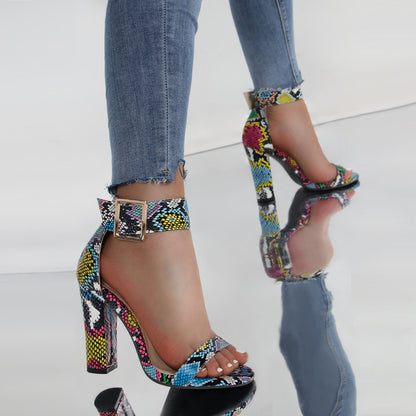 Women's Open Toe Hollow Fashion Pattern Thick High Heel Sandals