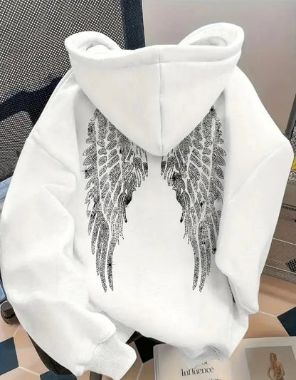 Trendy Minimalist Design Wings Printing Sweater Casual Loose Sweatshirt Pullover