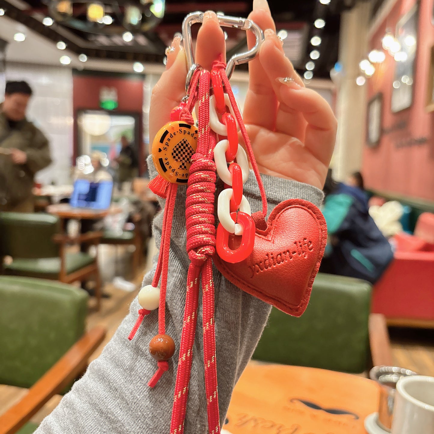 Woven Rope Leather Heart-shaped Small Gourd Pendant Keychain