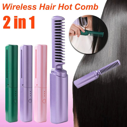 Professional Wireless Hair Straightener Curler Comb Fast Heating Negative Ion Straightening Curling Brush Hair Styling Tools - SD & CO.