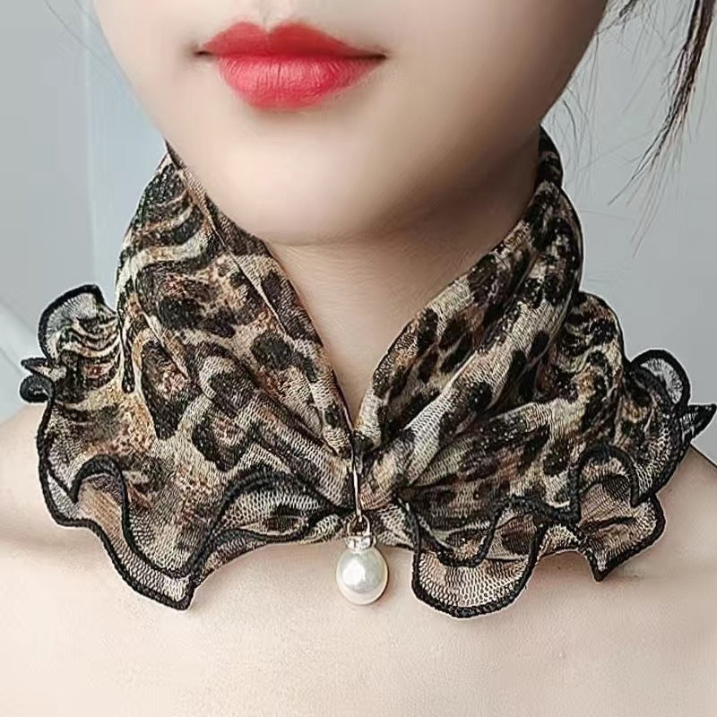 Printed Cute Decorative Scarf Lace Thin Pendant Small Silk Scarf