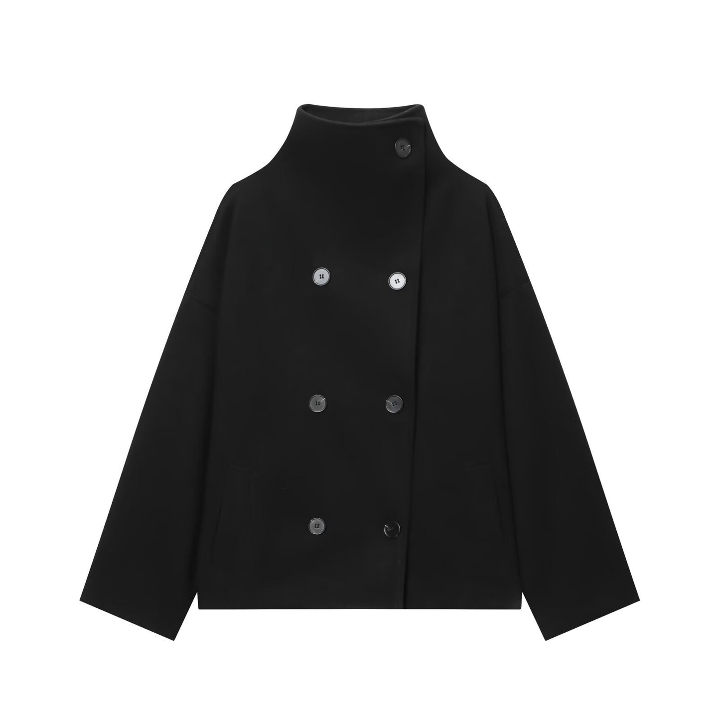 Women's High-neck Button-down Loose Knit Top